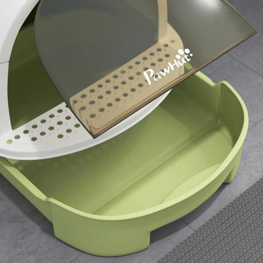 Arenero Cerrado para Gatos con Bandeja Extraíble Filtro de Carbono Pala y Asa Superior 40,5x52x39 cm Blanco y Verde [4]