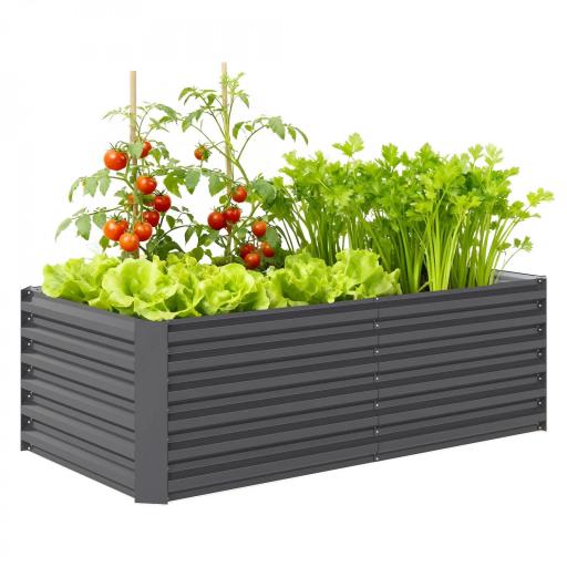 Jardinera Exterior Grande Rectangular de Acero Galvanizado para Terraza con Base Abierta 180x90x57,5 cm Gris [9]