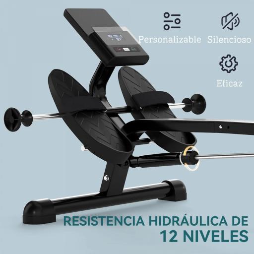 Máquina de Remo para Casa con 12 Niveles de Resistencia Hidráulica Pantalla LCD para Entrenaminto en Gimnasio Negro [4]