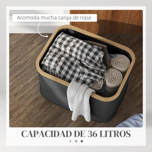 Cesto de la Ropa Sucia Plegable 36 L con Asas para Baño Dormitorio Lavadero 44,3x33,3x26,5 cm Negro [2]