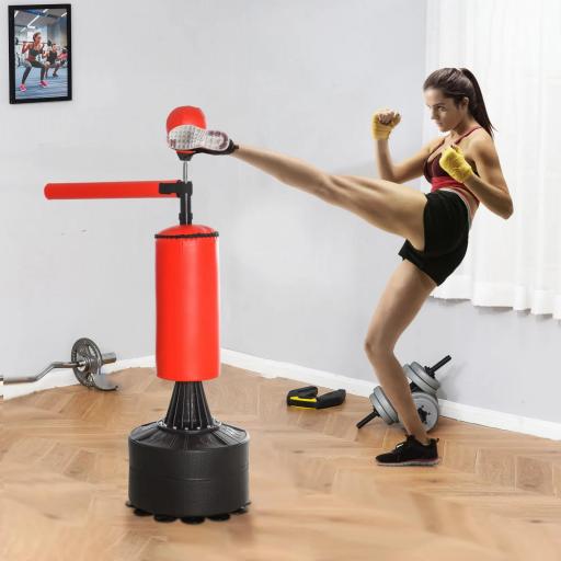 Saco de Boxeo de Pie con Bola de Velocidad y Barra Giratoria de 360° 88x48x155-205 cm Negro y Rojo [5]