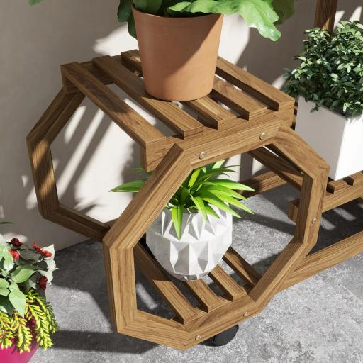 Soporte para Plantas con Ruedas Soporte para Macetas de 5 Niveles de Madera Uso Interno Externo 86x30x102 cm Carbonizado [3]