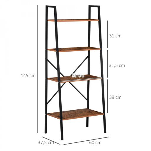 Estantería de Escalera Estantería Industrial Librería con 4 Estantes para Libros para Salón 60x35x145 cm Marrón Rústico [1]