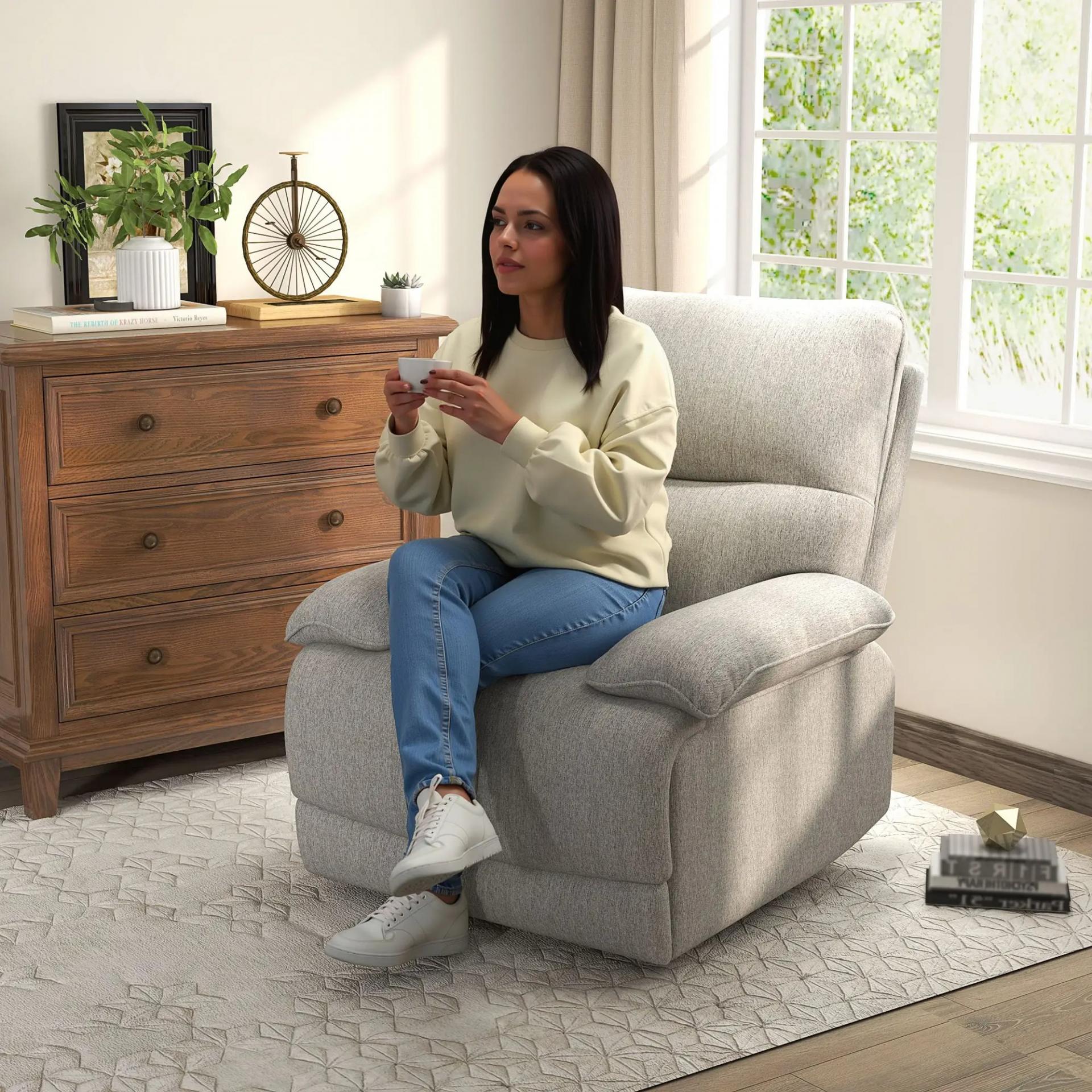 Sofá Reclinable Manual Sillón Relax Tapizado en Tela Reposapiés Carga 160 kg para Personas 150-190 cm 89x98x101 cm Gris