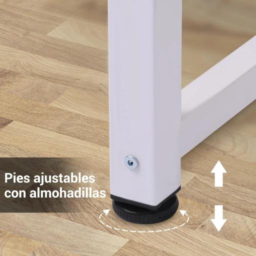 Mesa de Escritorio con Marco de Acero Patas Ajustables Mesa de Estudio para Oficina Hogar 120x60x76 cm Blanco y Natural [2]