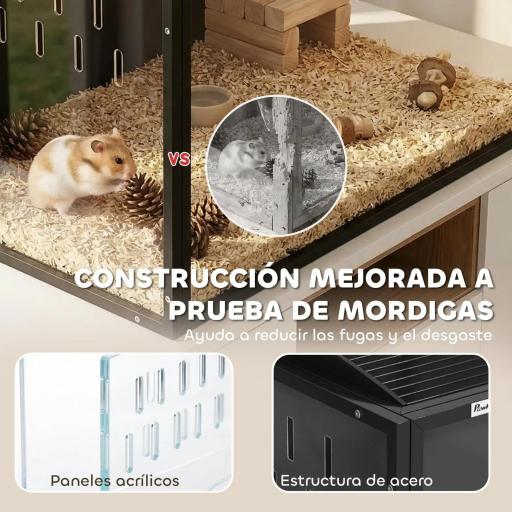 Jaula para Hámster Grande 105x51x53 cm con Tapa Ventilada Abatible, Marco de Acero, Paneles Transparentes Negro [4]