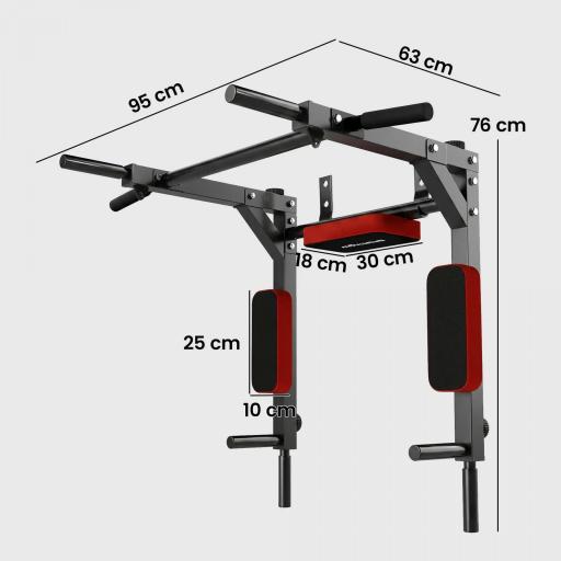 Barra de Dominadas de Pared 2 en 1 Estación Multifuncional para Gimnasio en Casa Carga 200 kg Rojo [1]