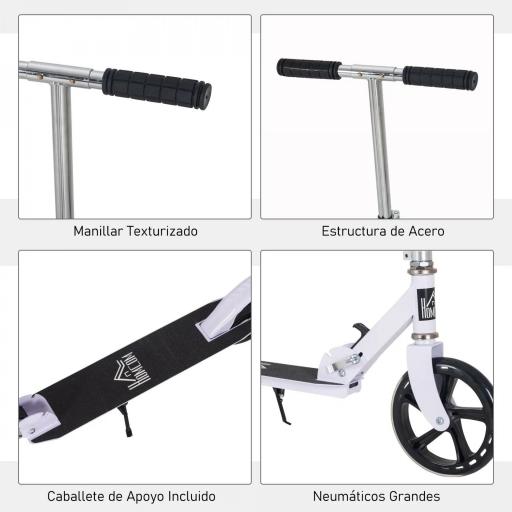 Patinete Plegable para Niños de 7-14 Años Scooter Infantil Manillar Ajustable en Altura de 4 Niveles con Freno Blanco [5]