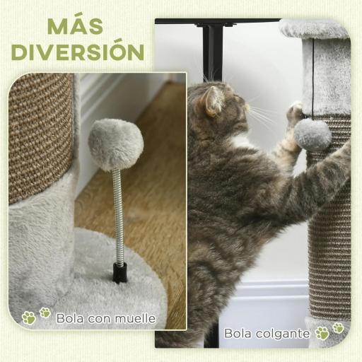 Rascador para Gatos Arañador para Gatos con Poste de Sisal y Bolas Colgantes 34x25,5x58 cm Gris [2]