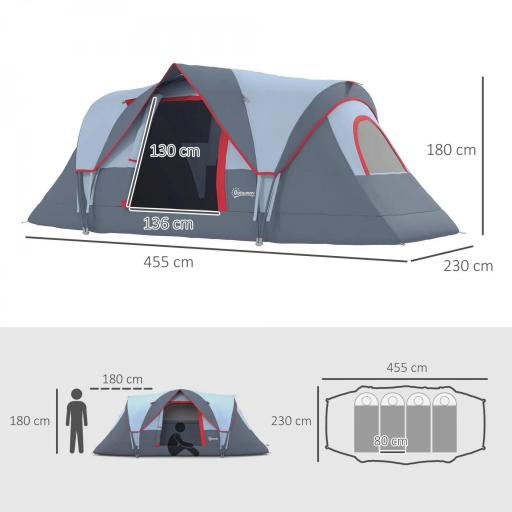 Tienda de Acampada para 6 Personas Impermeable 3000mm+ con Bolsa de Transporte y Gancho 455x220x180 cm Gris [1]
