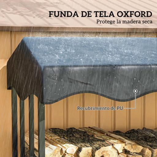 Leñero con Cubierta Soporte para Leña para Exterior con Estructura Reforzada Impermeable 143x70x145 cm Negro [5]
