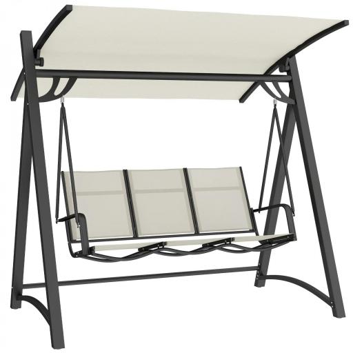 Columpio de Jardín de 3 Plazas con Techo Ajustable UPF50+ Asiento Transpirable Carga 360 kg 188x130x183 cm Crema [7]