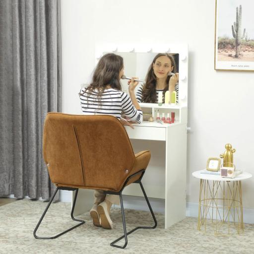 Butaca de Salón con Asiento Ancho y Acolchado Tapizado en Terciopelo Patas de Metal Sillón para Salón Marrón [5]