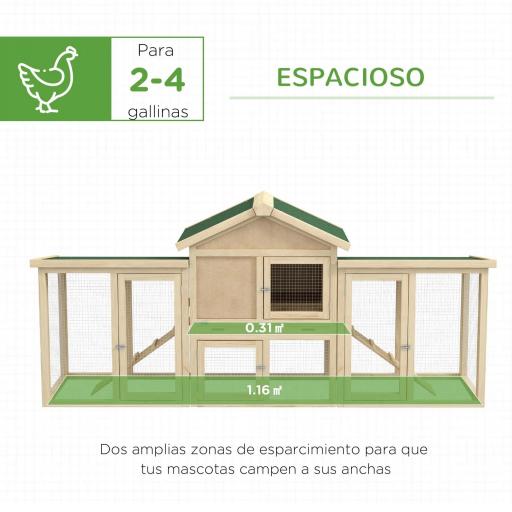 Gallinero de Madera 204x85x93 cm Jaula para 2-4 Gallinas con Nido Bandeja Extraíble Techo de Asfalto y Rampa Natural [6]