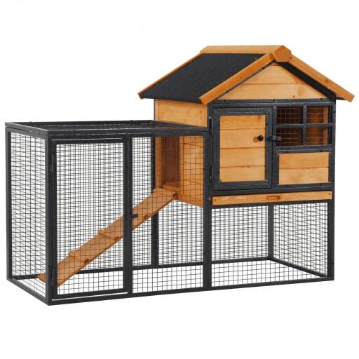 Conejera de Exterior Jaula para Mascotas Pequeñas 2 Niveles con Rampa Bandeja Extraíble de Madera y Metal 122x63x92 cm para Conejos Cobayas Madera y Gris [8]
