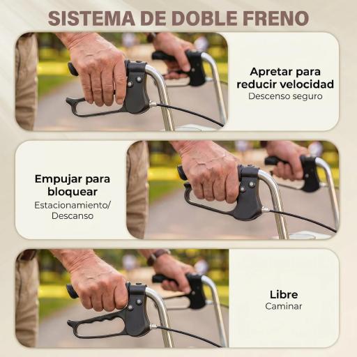 Andador para Ancianos Plegable con Asiento 4 Ruedas Altura Ajustable Frenos de Maneta Cesta Bandeja Porta Bastón Rojo [5]