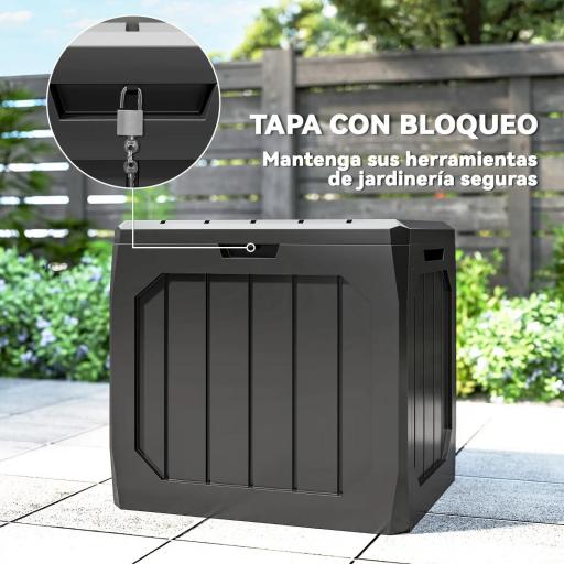 Baúl de Almacenaje Exterior de Plástico Capacidad 121L con 2 Asas y Tapa Bloqueable Impermeable 56x45x53 cm Negro [3]