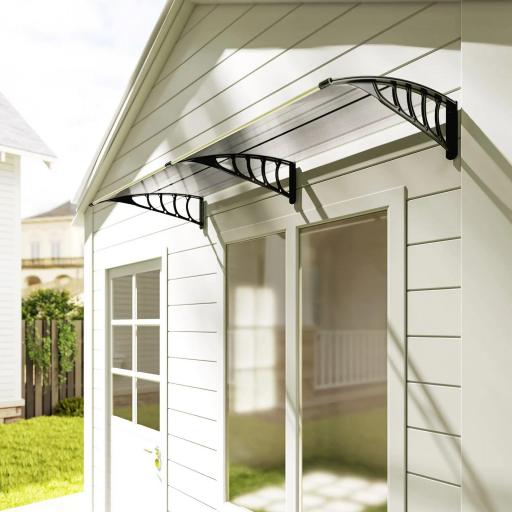 Tejadillo de Protección 200x96x27 cm Marquesina Exterior para Puertas y Ventanas contra Sol y Lluvia Transparente [7]