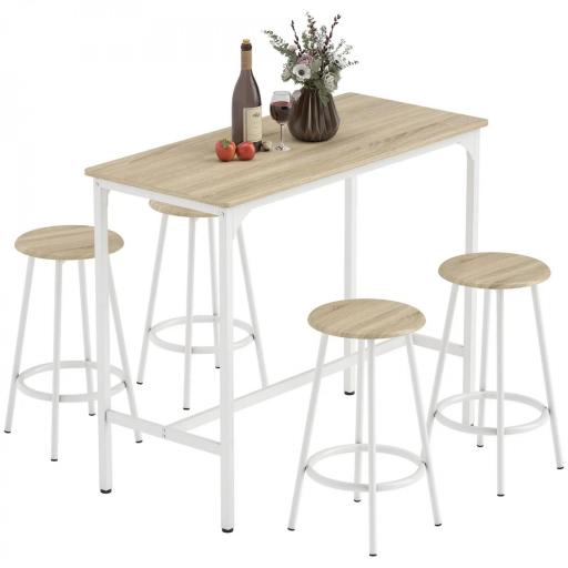 Set de Mesa de Bar y 4 Taburetes Estilo Industrial Marco de Metal para Cocina Salón Natural y Blanco [9]