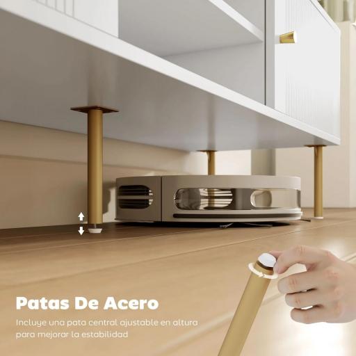 Mueble de TV Moderno con 2 Puertas 2 Estantes Abiertos Orificios Pasacables para TV 65 Pulgadas 140x38x45,9 cm Blanco [3]