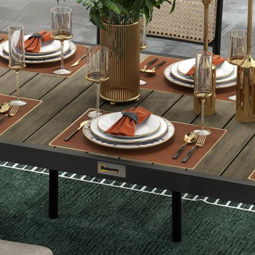 Mesa de Comedor Exterior 190x90x74 cm con Encimera de Listones y Estructura de Aluminio para Terraza Rústico y Negro [5]