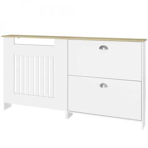 Cubre Radiadores con Zapatero Cubierta para Radiador con 2 Cajones Abatibles 152x19x81 cm Blanco [8]