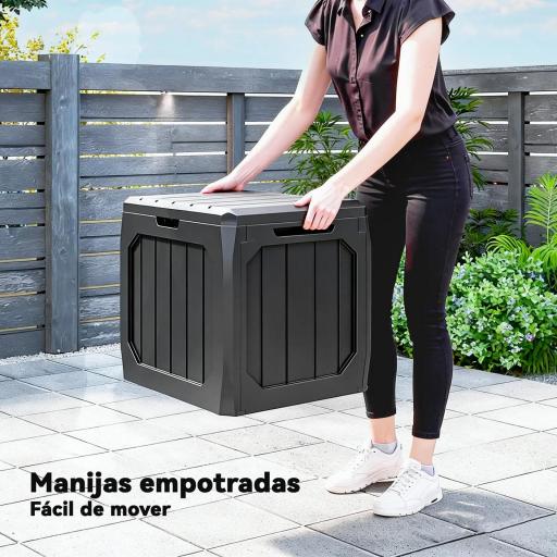 Baúl de Almacenaje Exterior de Plástico Capacidad 121L con 2 Asas y Tapa Bloqueable Impermeable 56x45x53 cm Negro [4]