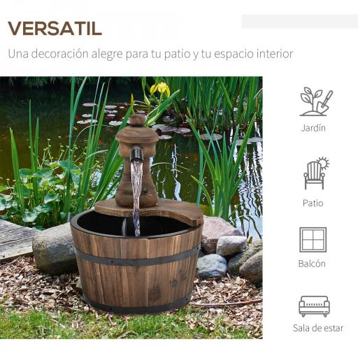Fuente de Jardín de Madera en Cascada con Bomba Eléctrica y Salida de Agua Ajustable 27x27x37 cm Natural [3]