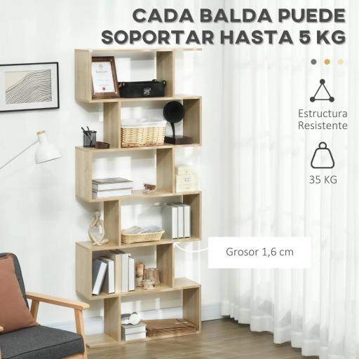 Estantería para Libros Moderna Librería con 6 Estantes para Comedor Salón Estudio 80x23x192 cm Roble [4]