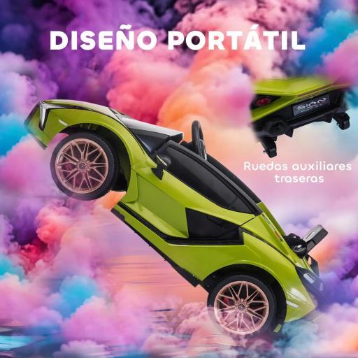Coche Eléctrico para Niños de +3 Años Lamborghini SIAN Coche de Batería 12V con Mando a Distancia Apertura de Puerta Música MP3 USB y Faros 3-5 km/h 108x62x40 cm Verde [6]