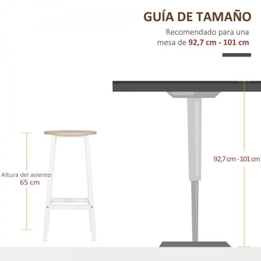 Juego de 2 Taburetes Altos de Cocina con Asiento de Melamina y Patas de Acero 32,5x32,5x65 cm Natural y Blanco [4]