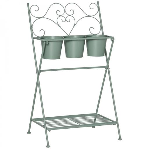 Soporte de Metal para Plantas Plegable con 3 Macetas Incluidas y Estante Inferior Porta Macetero Decorativo de Flores para Interiores y Exteriores 47x37x78,5 cm Verde [9]