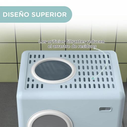 Arenero para Gatos Cubierto con Pala Bandeja Extraíble Entrada Frontal y Salida Superior 52x41x38,5 cm Azul [2]