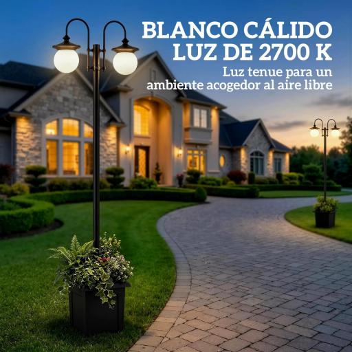 Farola Solar Exterior de Jardín con Macetero 2 Cabezales Impermeable IP44 Encendido/Apagado Automático Altura Ajustable [5]