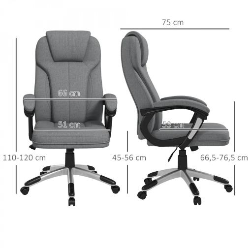 Silla de Escritorio Silla de Estudio Giratoria con Función Basculante Altura Ajustable Reposabrazos 66x75x110-120cm Gris [1]