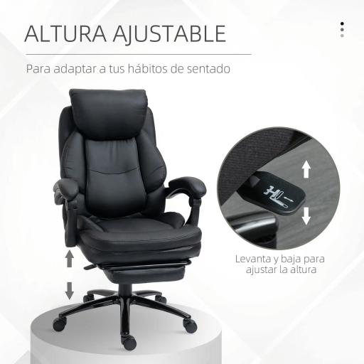  Silla de Oficina Ergonómica Silla de Escritorio Ajustable en Altura con Respaldo Inclinable hasta 130° Función Basculante y Resposapiés Retráctil Acero 65,5x79x112-118 cm Negro [5]