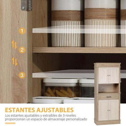 Alacena de Cocina con 4 Puertas 1 Cajón y Estante Abierto Mueble Auxiliar para Microondas 74x39,5x183 cm Roble [3]
