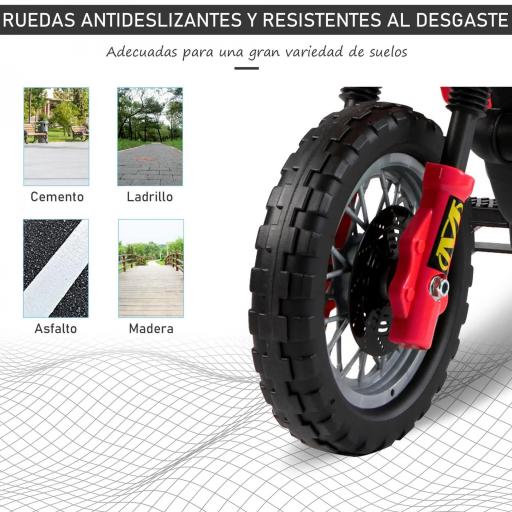 Moto Electrica Infantil Bateria 6V Recargable Niños 3+ Años Cargador y Ruedas Apoyo 102x53x66 cm Color Rojo [2]