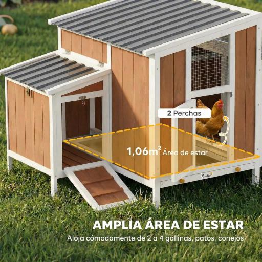 Gallinero para Exterior de Madera 145x90x92 cm para 2-4 Gallinas con Nido Casa Lateral Bandeja Extraíble Marrón Claro [2]