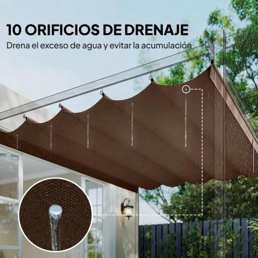 Cubierta para Techo Retráctil de 2,5x2,55m para Pérgola 3x3 Tela de Repuesto con 10 Orificios de Drenaje Café [7]