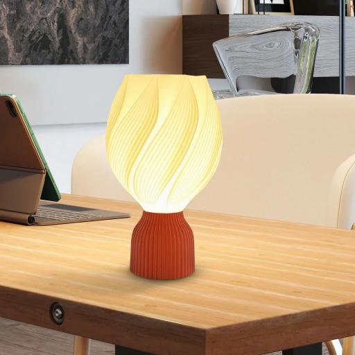 Lámpara de Mesa LED 3D con Diseño de Pétalos Luz Cálida para Mesita de Noche y Escritorio Ø16,5x28 cm Blanco y Teja [4]
