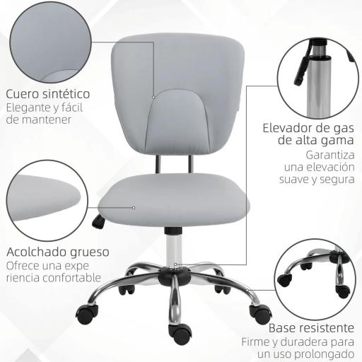 Silla de Oficina Giratoria con Altura Ajustable y Función Basculante para Escritorio Estudio 50x54x87,5-96,5 cm Gris [1]