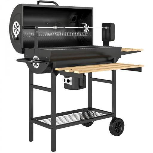 Barbacoa de Carbón Portátil Barbacoa Carbón Barril con Asador Eléctrico Estantes Plegables Ruedas Termómetro [8]