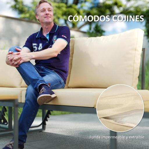 Conjunto de Sofás de Exterior Modular de Acero y Madera de Acacia con Mesa Auxiliar y Cojines Extraíbles [6]