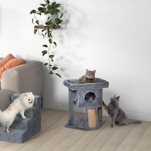 Árbol Rascador para Gatos Pequeños de 57 cm con Poste de Yute Rampa para Rascar Cama y Bola Colgante 40x40x57 cm Gris [3]