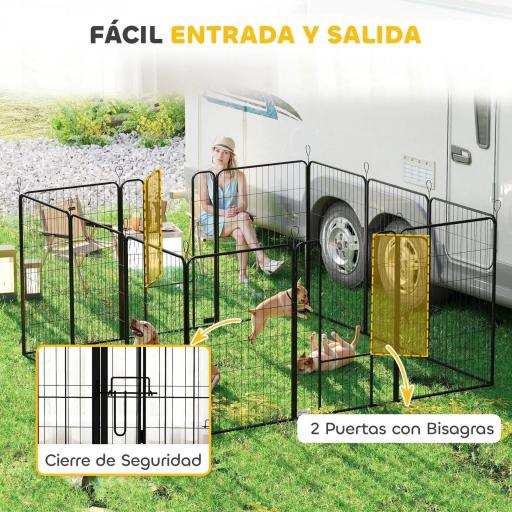Parque para Perros de 12 Paneles con 2 Puertas Corralito para Perros para Exterior Interior de Acero 80x120 cm Negro [5]