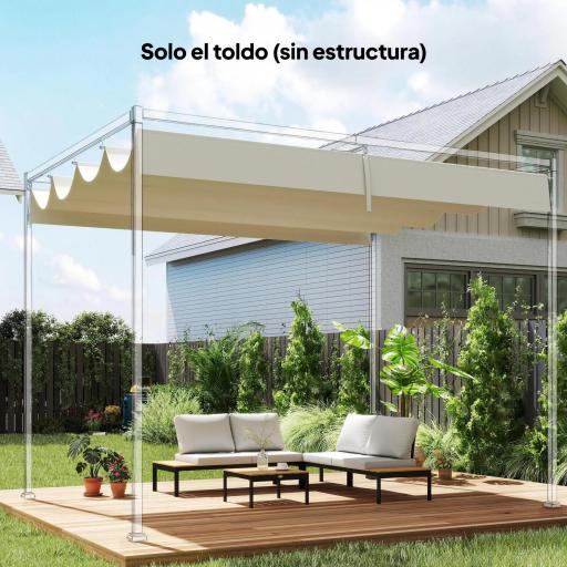 Techo de Repuesto Retráctil 4x3,5 m para Marco de 4x3 m Toldo de Tela Solo para Cenador Jardín con 8 Orificios Crema [0]