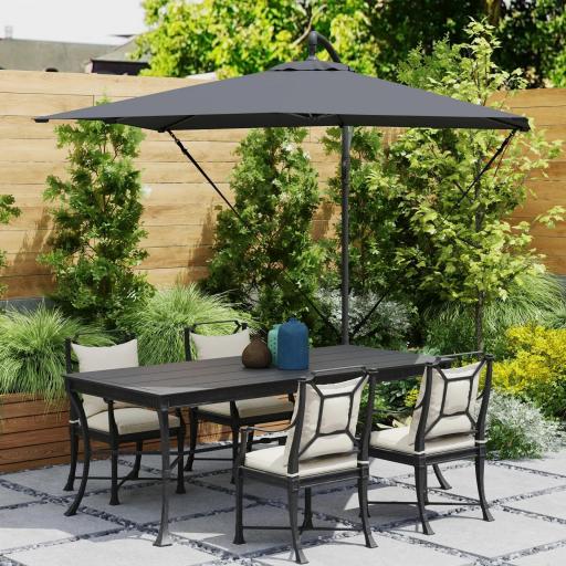 Parasol Excéntrico 247x247 cm con Base Cruzada Manivela Funda Protectora y Toldo Giratorio 360° Gris Oscuro [6]