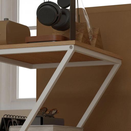 Juego de 2 Mesitas Auxiliares en Forma de Z con Cajón y Compartimento Mesita Auxiliar para Salón 40x35x50 cm Natural [7]