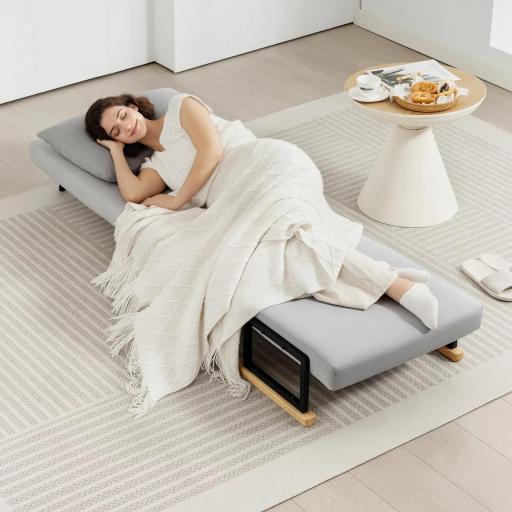 Sofá Cama Individual Plegable Sofá Cama Convertible 4 en 1 Respaldo Ajustable de 5 Niveles y Almohada 63x73x81 cm Gris [3]